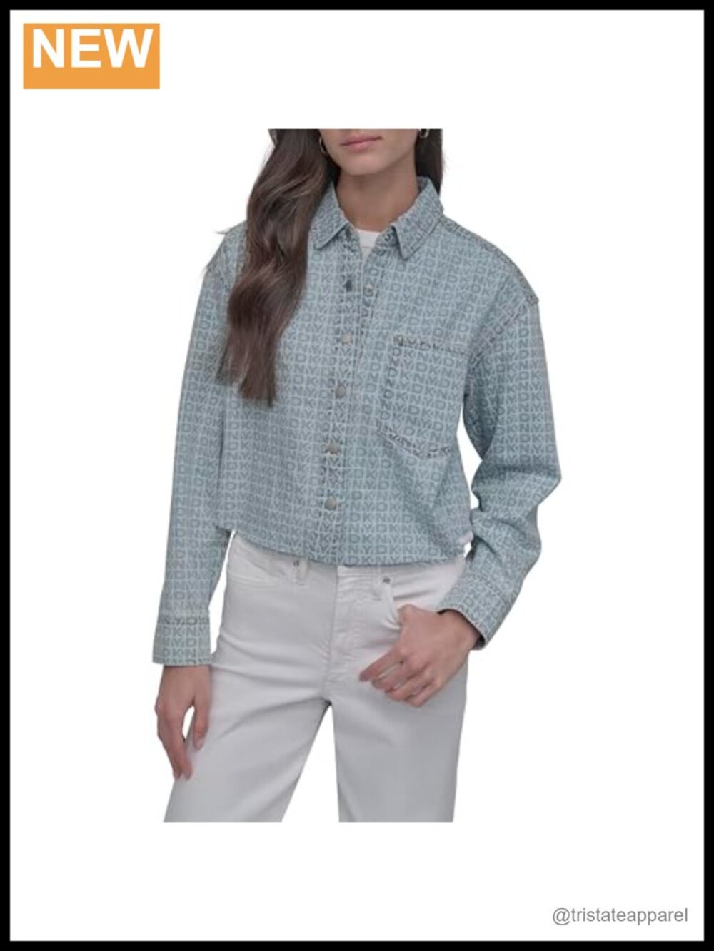 100% Cotton Cropped Drop Shoulder Denim Button Down Shirt Razor Cut Hem